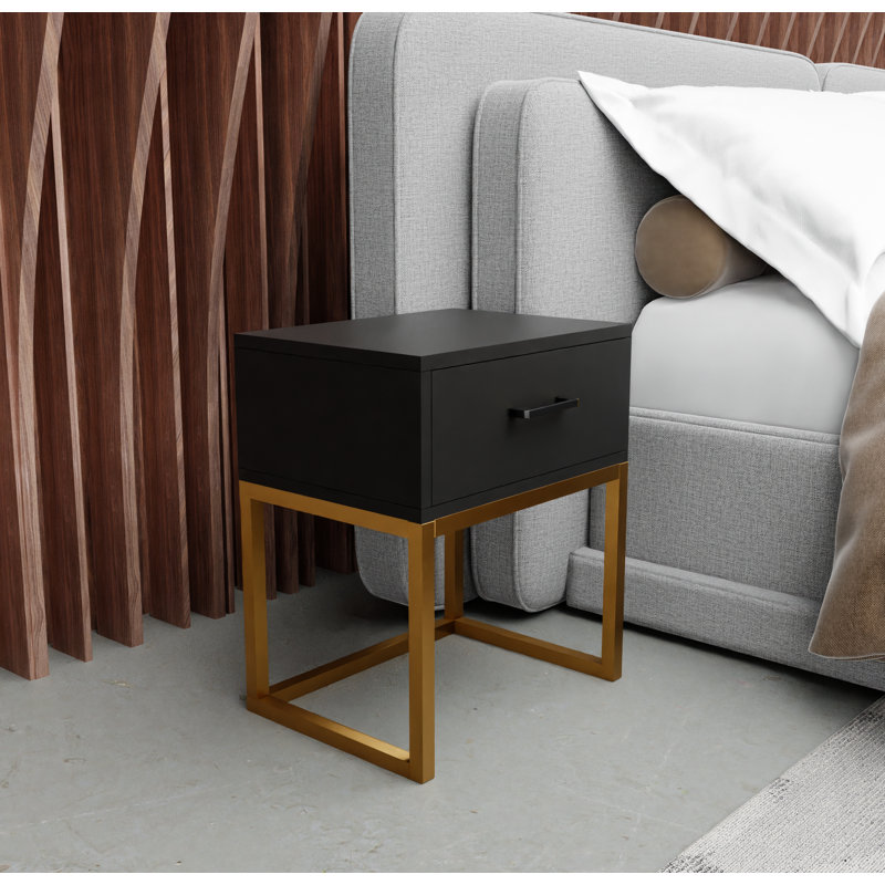 Abbie 40cm W Metal Bedside Table, Black Matt/Gold