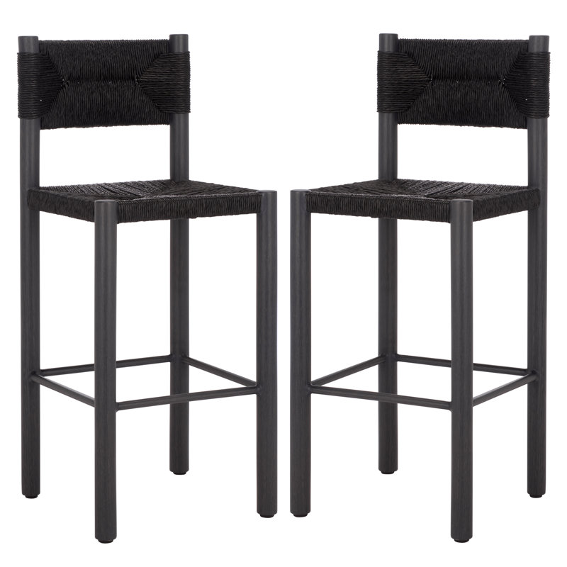 Romona Rattan Weaving Outdoor Barstool, Black