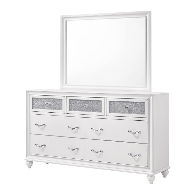 Commode 7 tiroirs avec miroir blanc