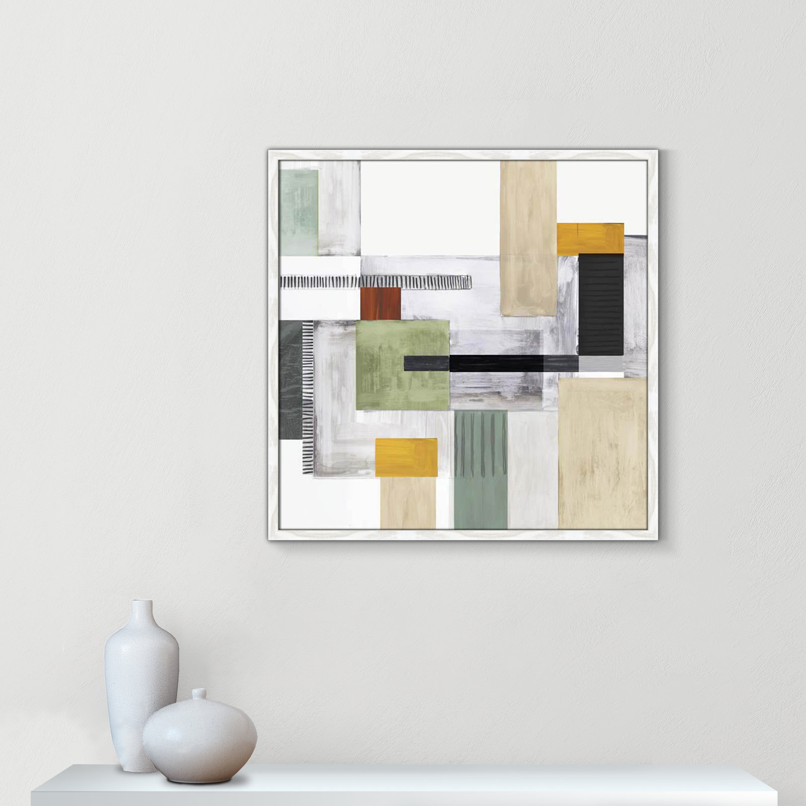 Playful Blocks Print, 27.5" H x 27.5" W x 0.75" D, White Slim Framed