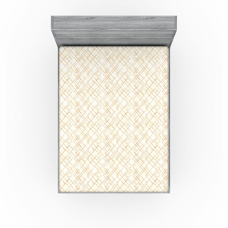 Drap-housse Ambesonne, Coquille d'œuf, moutarde foncé / géométrique, Drap-housse très grand californien