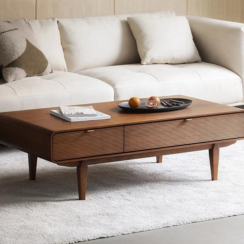 Table basse en bois de cerisier massif avec tablette ouverte