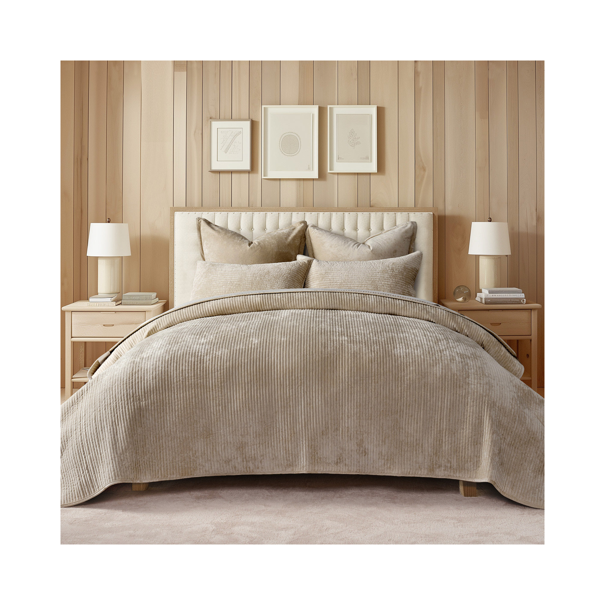 Striped Channel Velvet Quilt Set, Urban Taupe, King