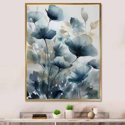 Blue Leaf Foliage And Flowers III - Leaves Canvas Print Wall Art