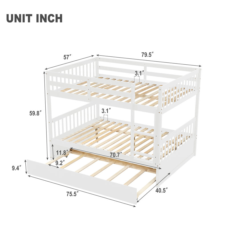 Lit superposé avec lit gigogne, convertible en lit plateforme 2 places, lit superposé avec échelle et rails de sécurité pour enfants, adolescents, adultes