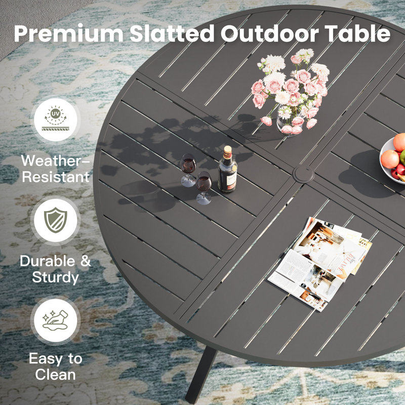 50" Round Outdoor Patio Dining Table, Black