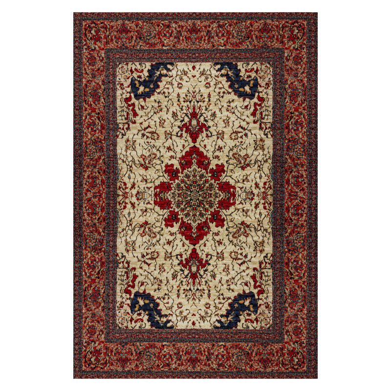 Guria Beige/Brown/Burgundy Oriental Vintage Look Machine Printed Cotton Chenille Area Rug, Runner 2'8" x 7'3"