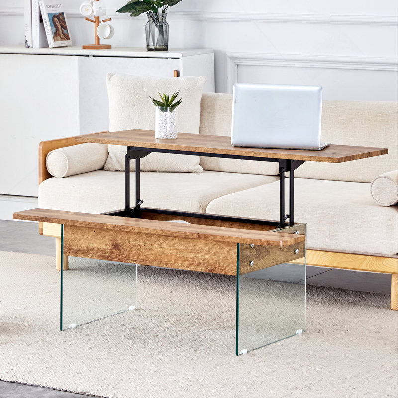 Table basse multifonctionnelle à plateau relevable - Autocollant grain, Bois naturel