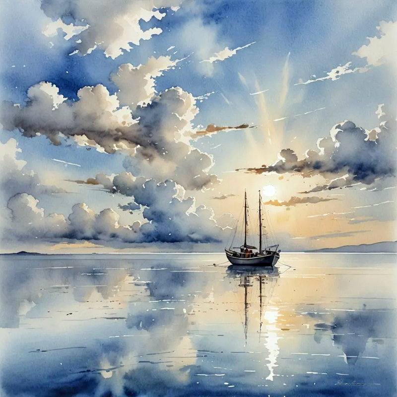 «Tranquil Horizon» Voilier sur toile tendue, H 30 po x l 30 po x P 1,5 po