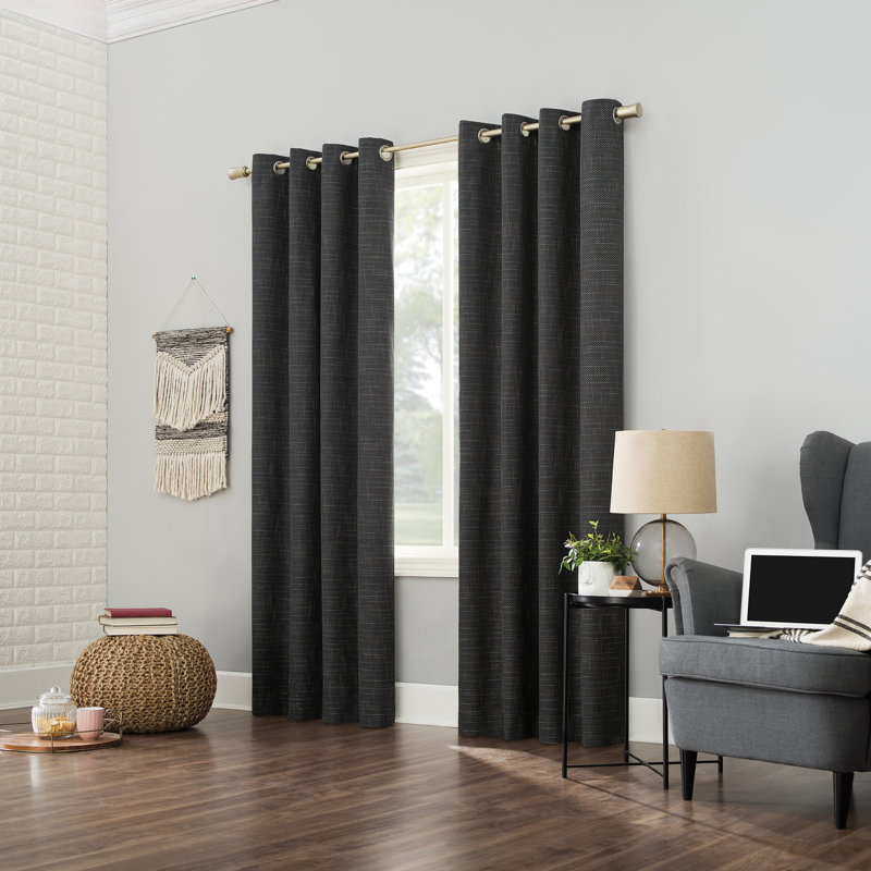Panneau de rideau 100% occultant avec œillets Burlap Weave, L 52 po x L 84 po, Charbon
