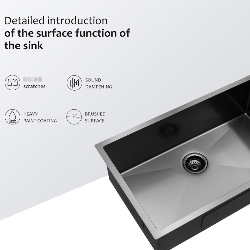 Évier de cuisine noir en acier inoxydable de calibre 16 de 30 po x 18 po x 10 po, avec drain en forme de X et patin de réduction du bruit