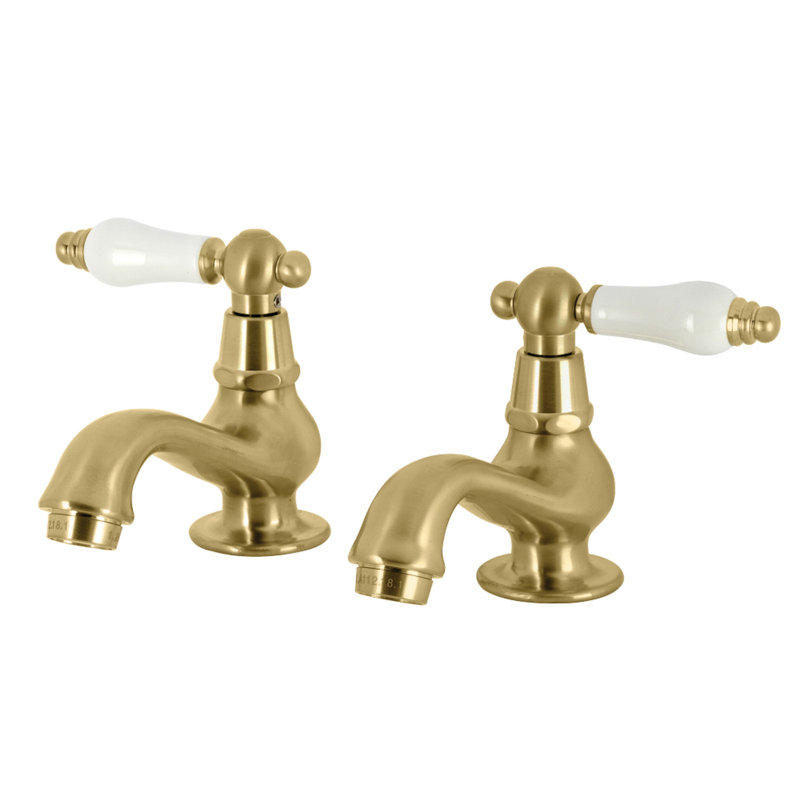 Kingston Brass Heritage Two-Handle Deck Mount Basin Tap Faucet, Brushed Brass