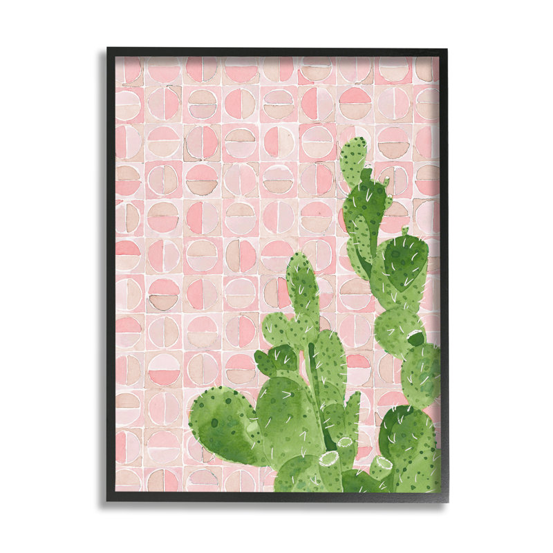 Motif géométrique abstrait cactus, Giclée encadrée noir minuit, H 14 po x l 11 po x P 1,5 po