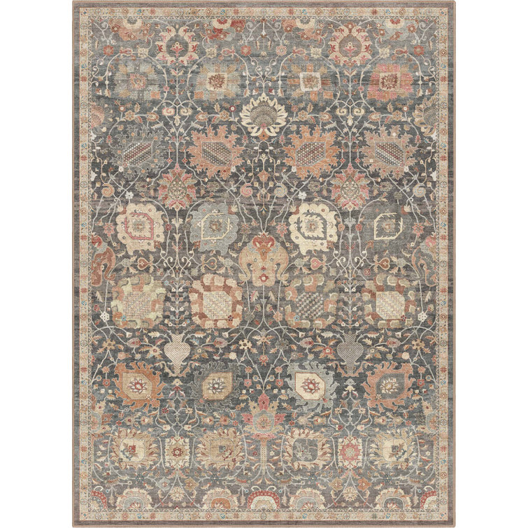 Bungalow Rose Aylena Traditional Oriental Botanical Gray Beige Area Rug
