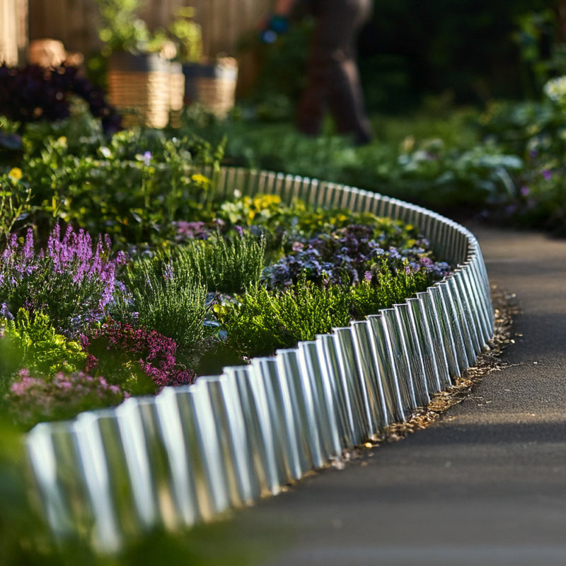 Corrugated Metal Lawn Edging Garden Border Roll - 6m, Silver