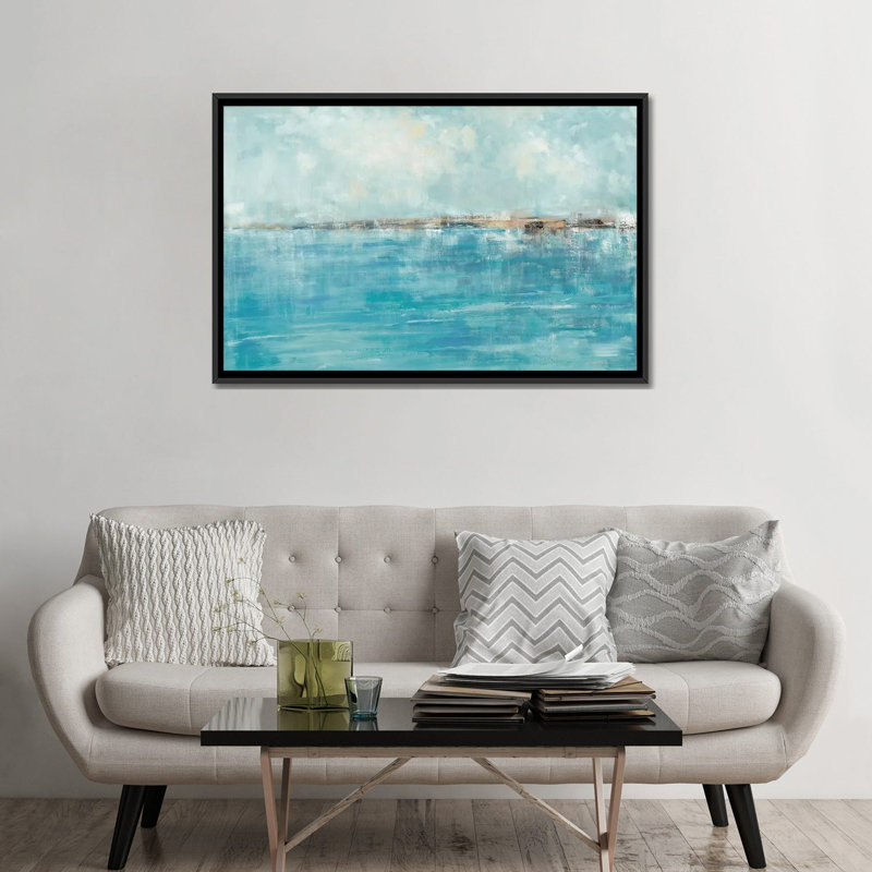 « seychelles », impression sur toile, Toile avec cadre noir, Pas de tapis, H 32 po x l 48 po x P 1,5 po