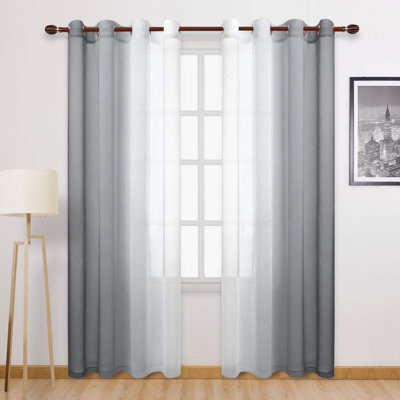 2 Panels Ombre Sheer Curtains - Faux Linen Gradient Drapes Semi Voile Bedroom and Living Room Curtains