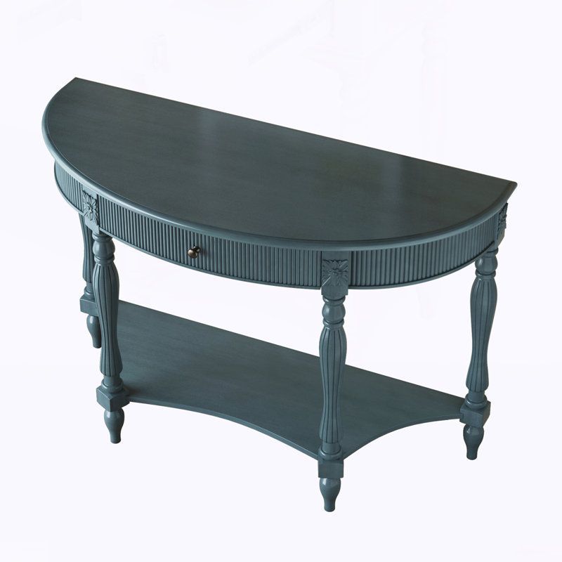 Console demi-lune avec tiroir et tablette, Antique Blue, Antique Blue, Antique Blue
