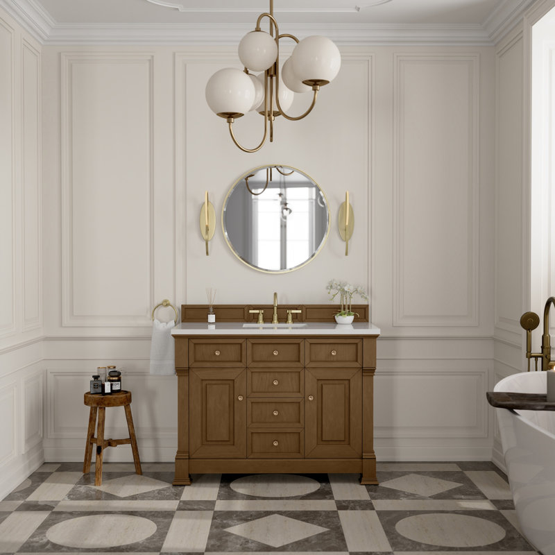 Brookfield 48'' W Single Vanity, White Zeus, Honey Oak, Widespread