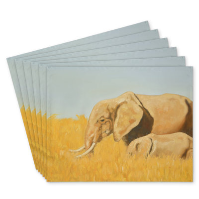 Elephant and Baby Polyester Placemats Set of 6 | Home Decor