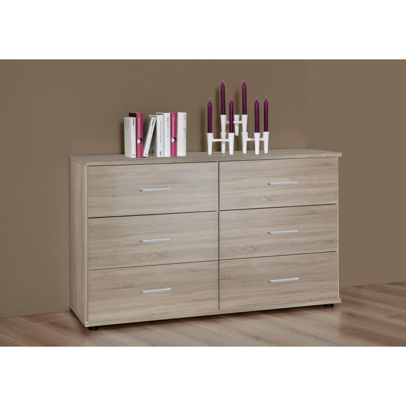 Ioannes Solid Wood 130cm W 6 - Drawer Chest of Drawers, Rough-cut oak