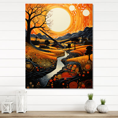Farmhouse Patterns Pointillism II - Landscape & Nature Wall Clock