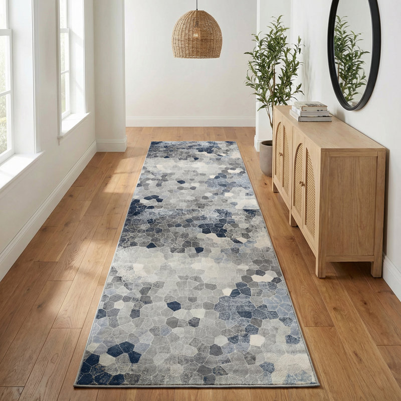 Tapis de couloir intérieur en mosaïque de pierre bleue / beige 2 pi x 8 pi (2 pi 3 po x 8 pi) Branch Branch Joni