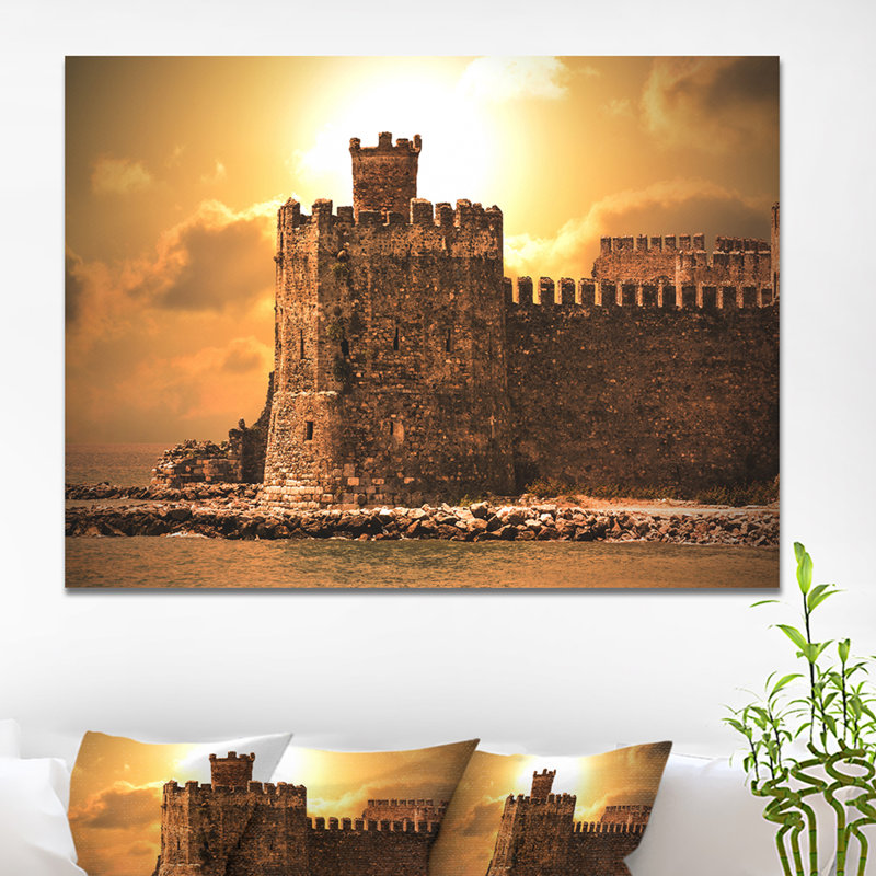 Vieux château au coucher du soleil - Impression sur toile tendue, H 30 po x l 40 po x P 1 po