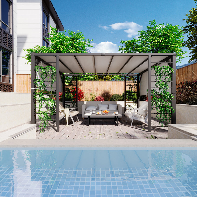 Happatio 12 pi. L 10 pi. Pergola en aluminium avec auvent