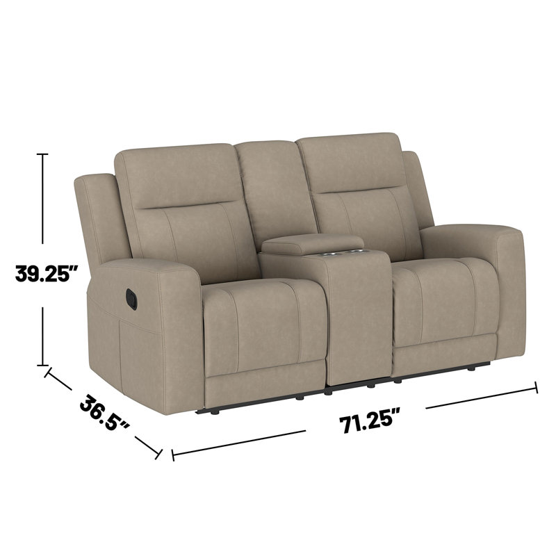 Causeuse inclinable en similicuir à mouvement manuel avec porte-gobelets en taupe