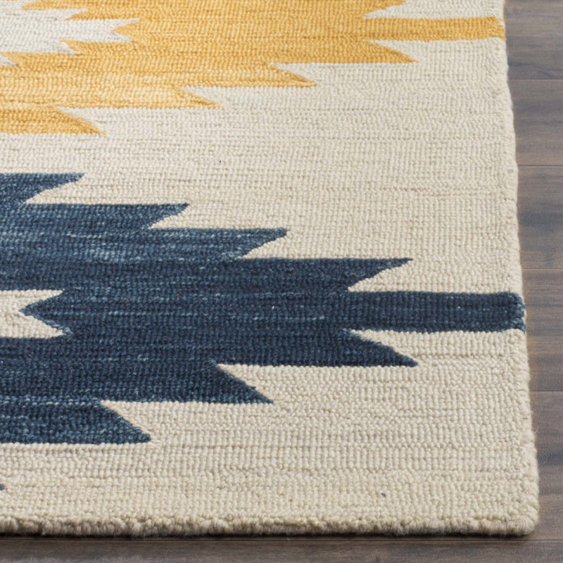 Tapis géométrique en laine touffeté fabriqué à la main Deyoung, Carré 7 pi