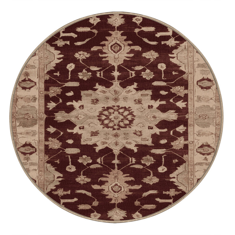 Machine Washable Overdyed Brown Area Rug, Round 8'