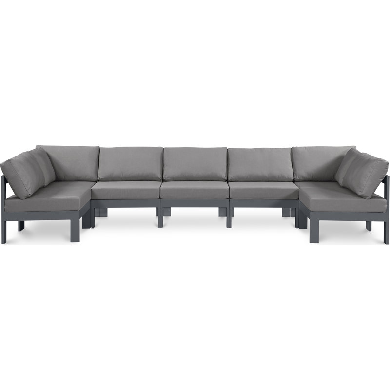 Canapé modulaire d'extérieur en U avec coussins Athaleyah, Gris foncé, Gris