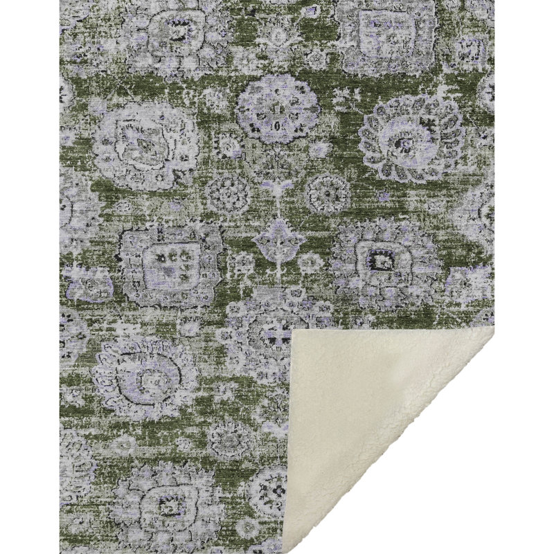 Jeté à motif floral Addison Sherpa ASB634, Olive