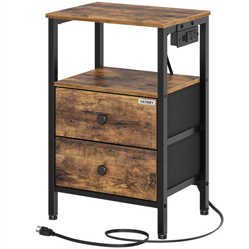 Azania End Table and Built-In Outlets, Brown