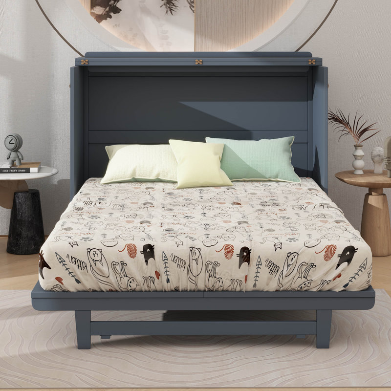 Lit escamotable avec rangement pour tiroir, ports USB intégrés et prises de courant, Grand lit, Gris