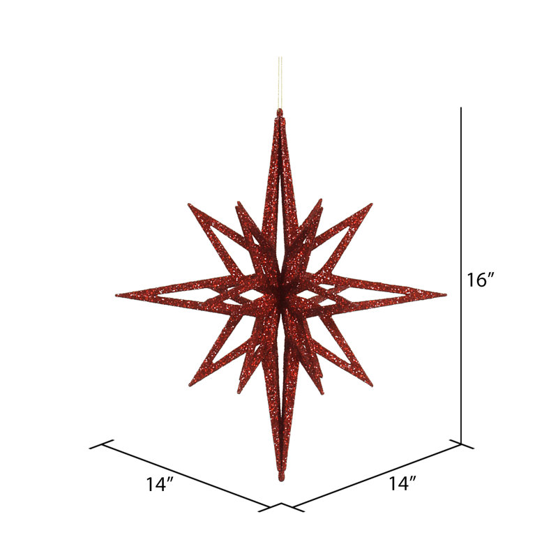 Ornement en forme d'étoile scintillante 3D, Rouge, H 16 po x l 14 po x P 14 po
