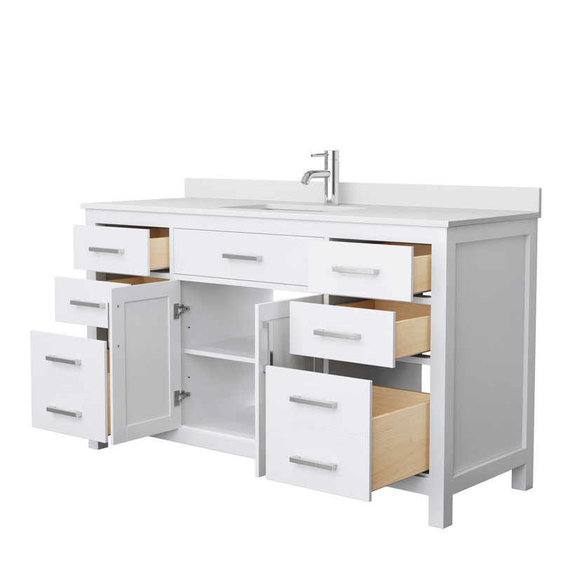 Beckett 60" Single Bathroom Vanity Set, Brushed Nickel, White Cultured Marble, White