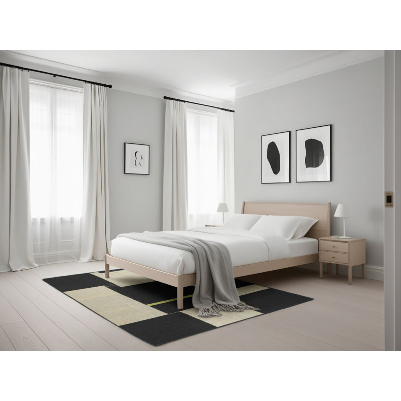 Tapis contemporain noir / beige, Rectangle 5 pi x 7 pi