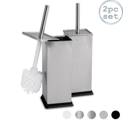 Harbour Housewares - 2x Square Toilet Brushes with Holder - Toilet Cleaning Brush Set with Non Slip Base