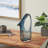 Kyonne Glass Abstract Decorative Blue Vase with Cutout Handle and Elongated Opening-1637433268