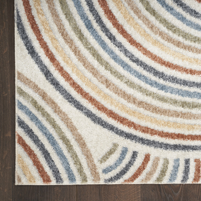 Aramus Machine Washable Abstract Ivory/Multi Rug, Rectangle 3'3" x 5'
