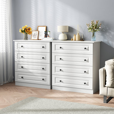 Commode à 4 tiroirs, commode à tiroirs et commode en bois de 29,5 po de largeur, blanc (ensemble de 2)