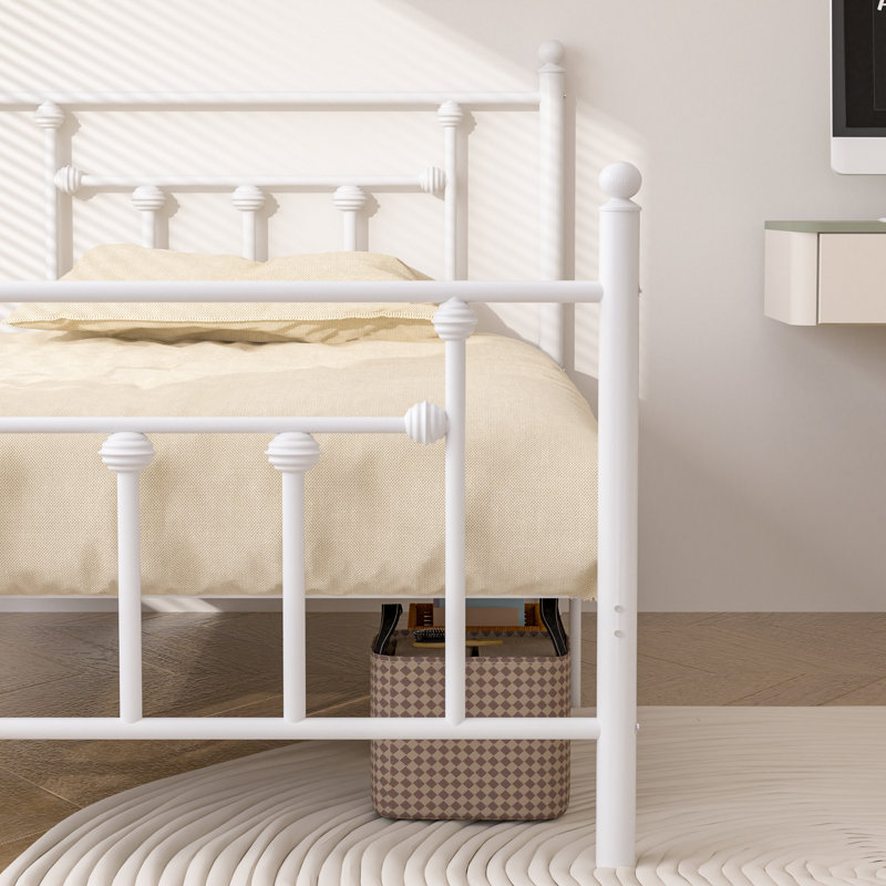 Base de lit plateforme en métal avec tête de lit et pied de lit Kempst, Lit simple, Blanc