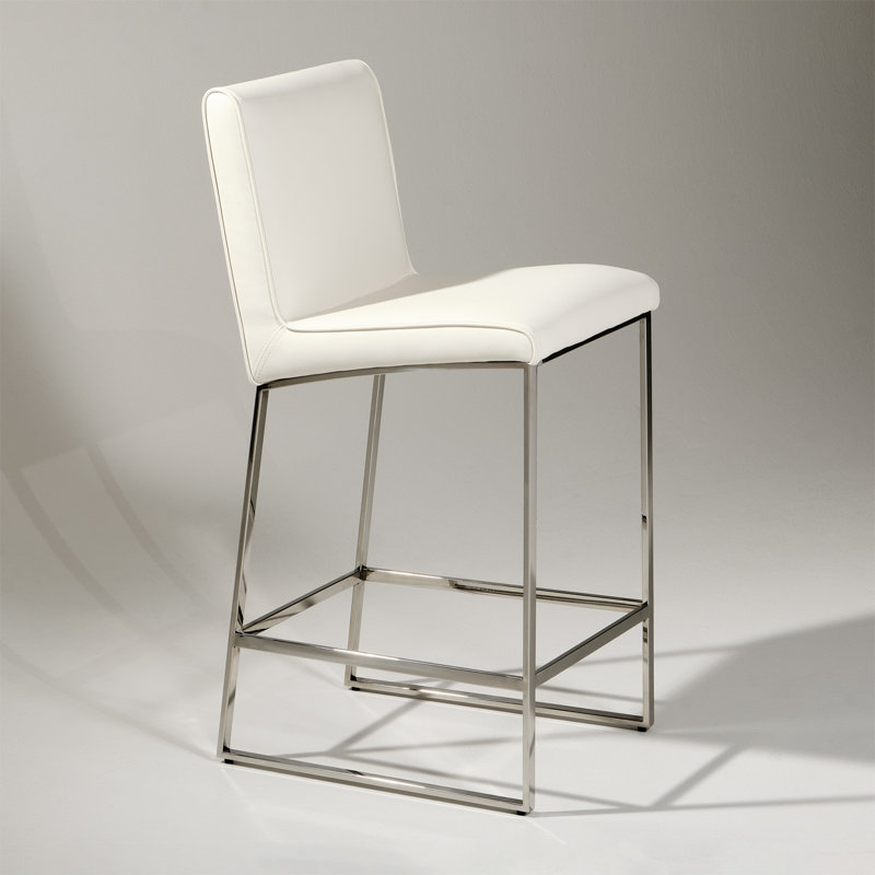 Sleek Chrome 32.5'' Counter Stool with Glossy White Vinyl Upholstery