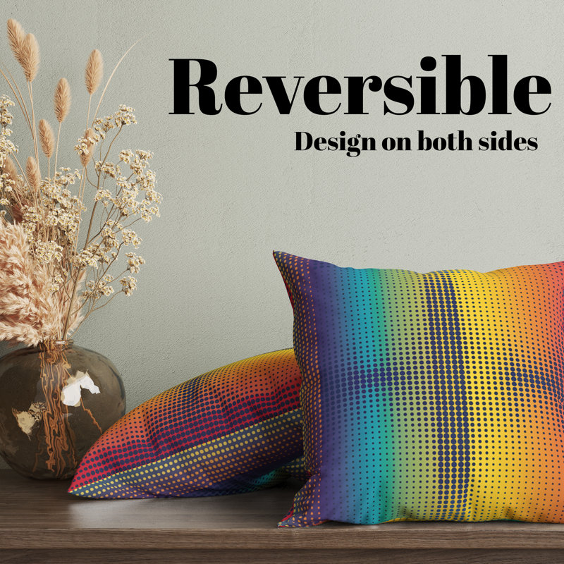 Housse de coussin réversible, H 18 po x l 18 po, Rouge / jaune / bleu / pois
