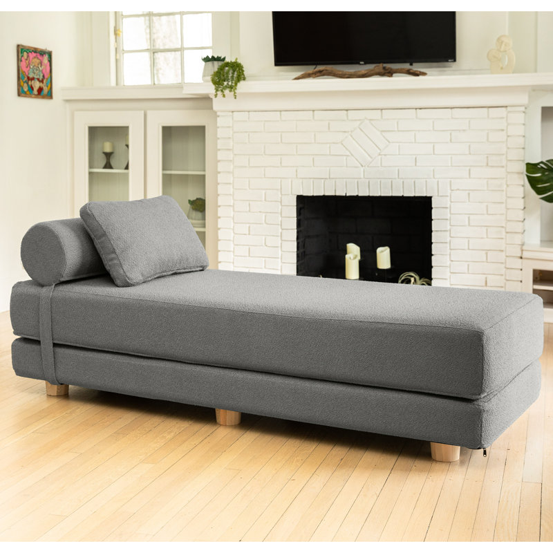 Méridienne escamotable avec lit de jour Amala , Boucle gris foncé