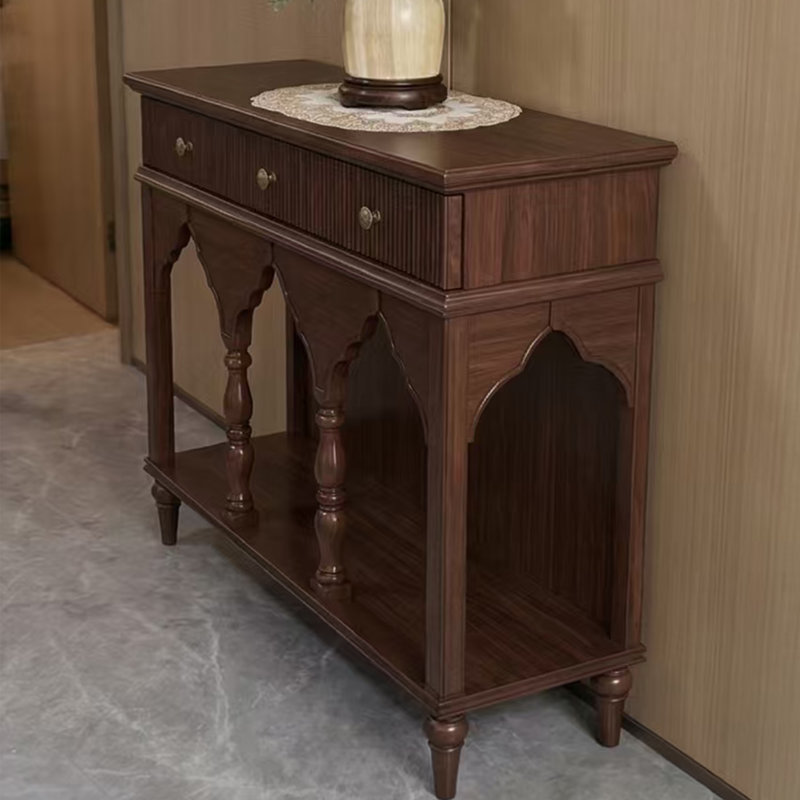 Mid-Century Modern Walnut Tone Console Cabinet, 33.5" H x 38.6" W x 15.7" D
