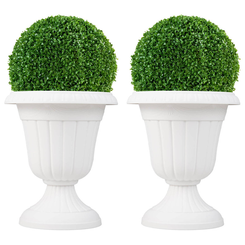 18 inch Tall Vintage Planters with Pedestal Base & Pre-marked Drain Hole , 2, White