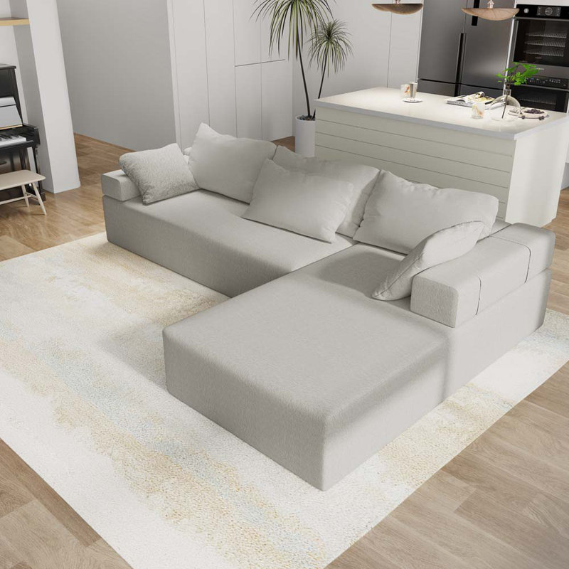 Ensemble de canapé modulaire modulaire en forme de L de 108 po avec 6 coussins, canapé-lit combiné gratuit, Chenille ivoire